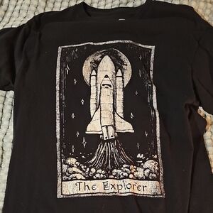 Black Graphic Tee with Space Shuttle Design